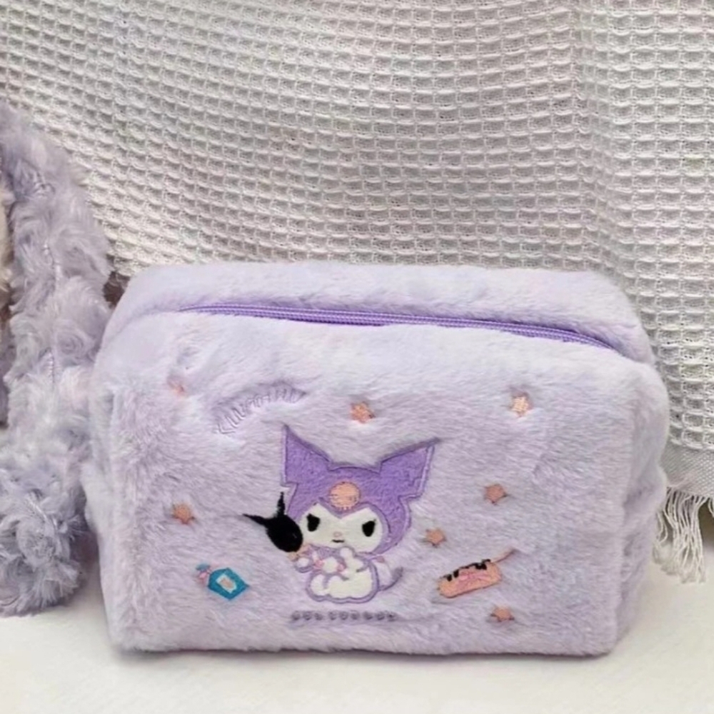 Sanrio Kuromi Plush Lavender Purple Embroidered Makeup Bag